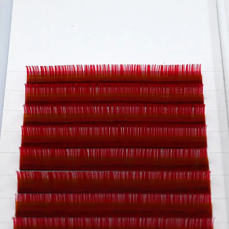 View for Red Colored Eyelash Extensions in tray